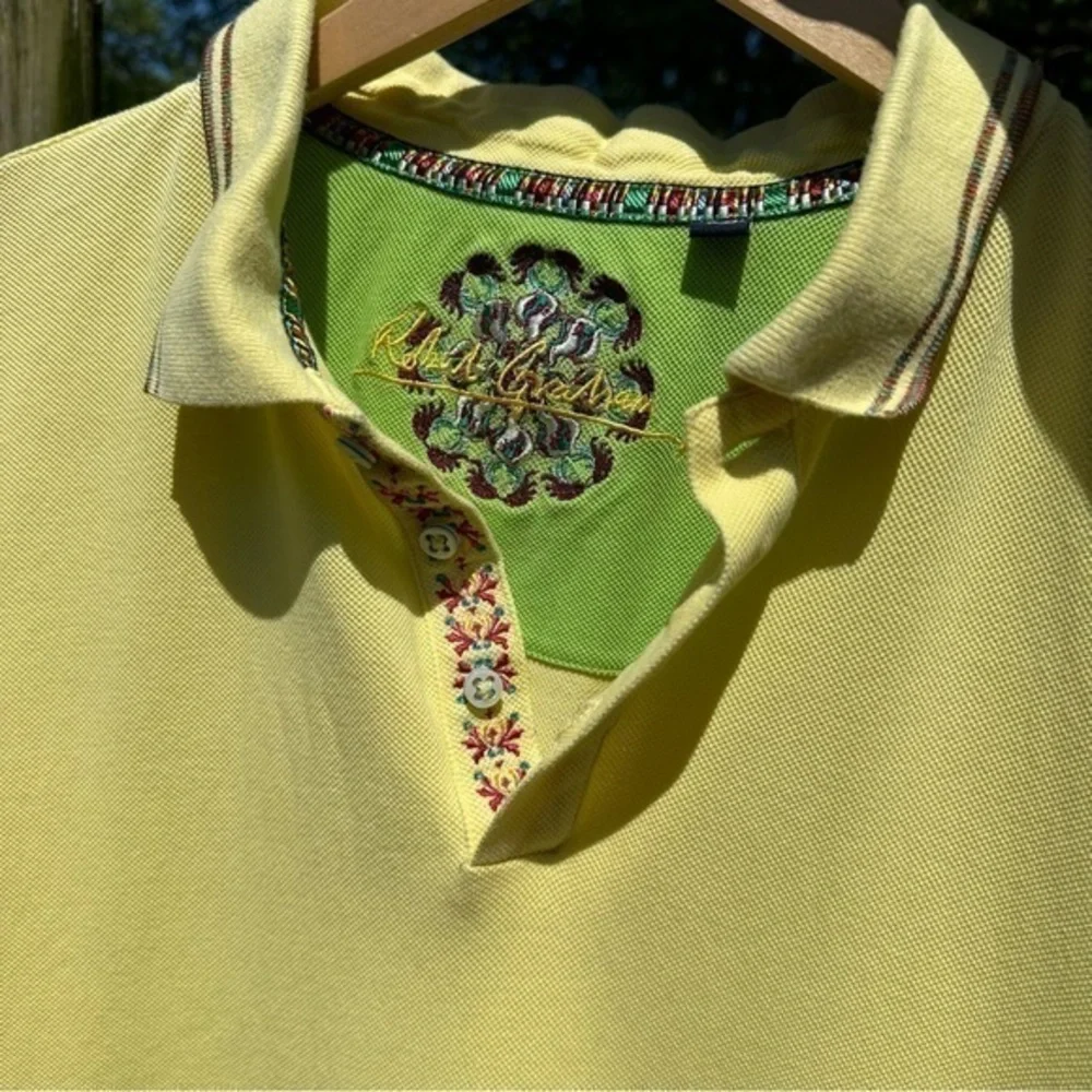 Robert Graham Men's Yellow‎ Button Front Twin Tipped Polo Shirt (2XL)